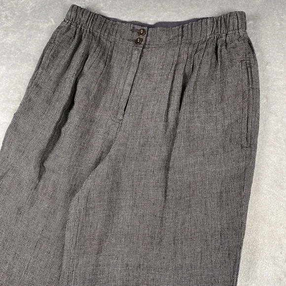 POETRY Pants Womens Sz 8 Grey Linen Tapered Trousers Crop Pleated Houndstooth - Picture 2 of 13